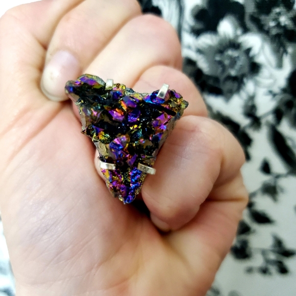 New Titanium Druzy 925 Silver Ring. - Picture 1 of 8